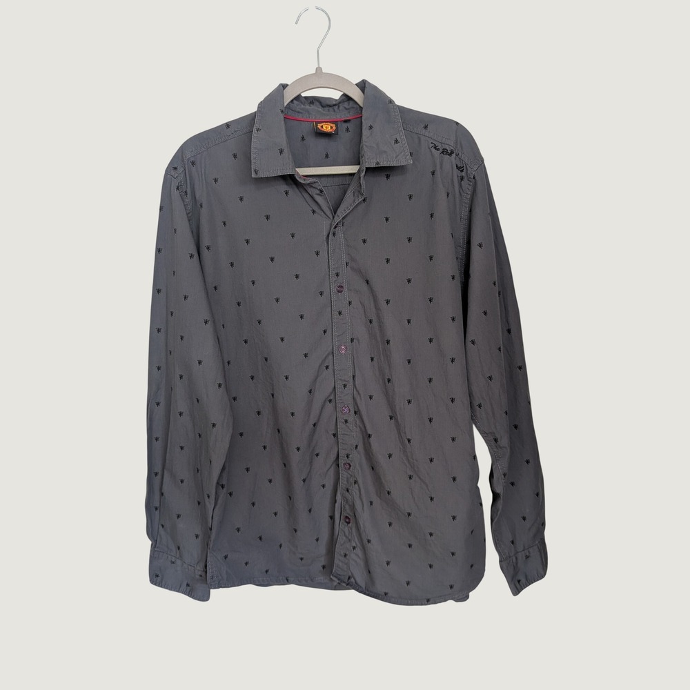 Manchester United Red Devils Button Down Shirt Grey Size 42/Large